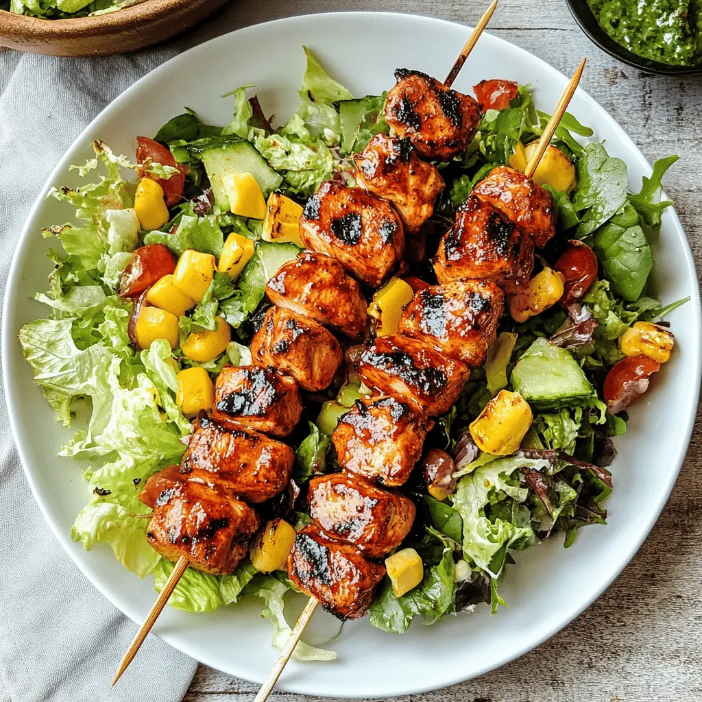 Get ready for a flavorful twist with this BBQ Chicken Skewer Salad! Tender grilled chicken meets fresh greens, tossed with a tangy BBQ dressing. Perfect for backyard gatherings or a light dinner. Save this pin so you can whip up a tasty and healthy meal any time you need a quick, satisfying recipe!
