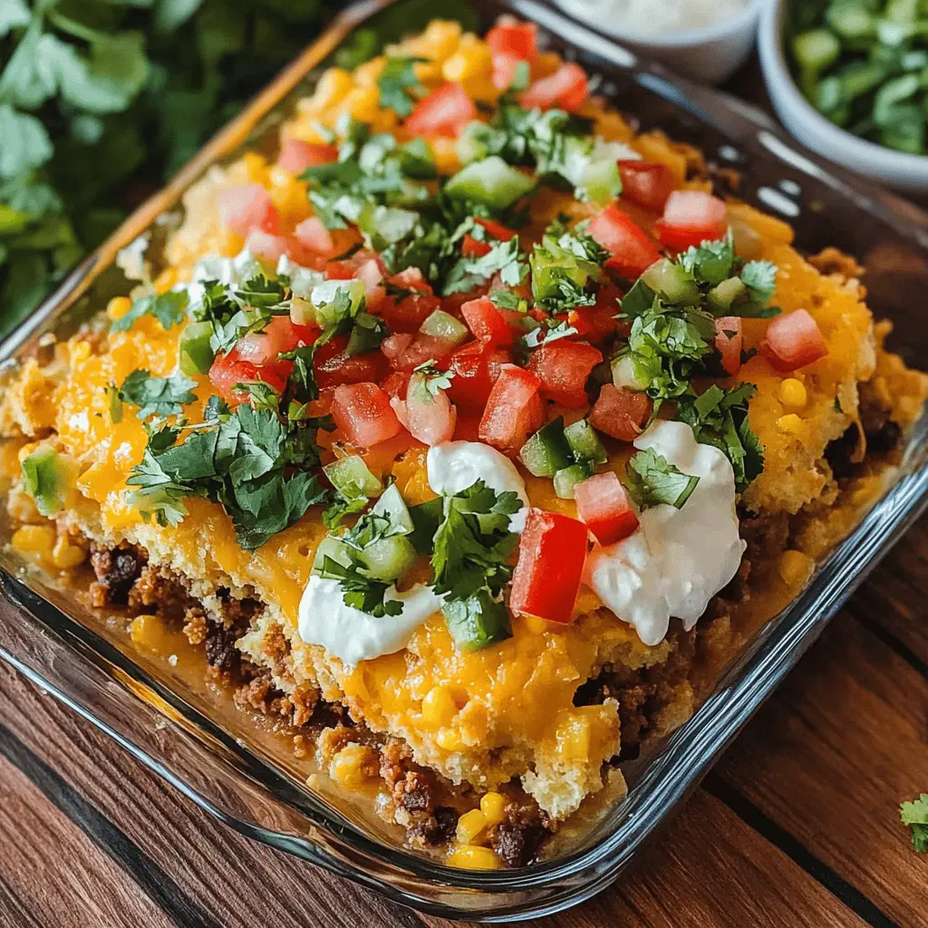 This Cornbread Taco Bake is a delightful twist on your favorite tacos! With layers of seasoned beef, creamy cheese, and fluffy cornbread, it brings all the hearty flavors together in one dish. Perfect for weeknight dinners or gatherings, this recipe is simple and satisfying. Save it now for an easy meal your family will love!