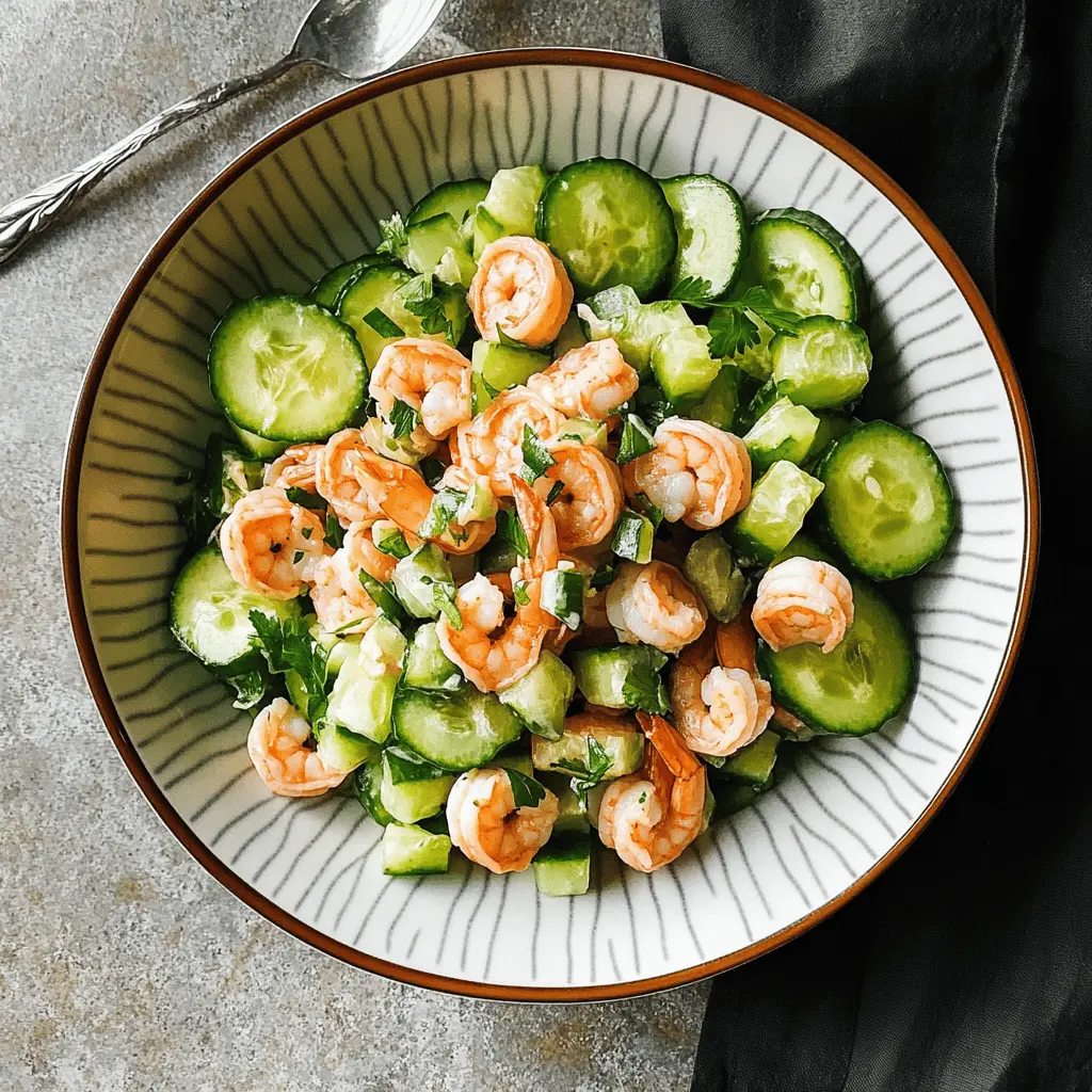 Fresh and vibrant, this Cucumber Shrimp Salad is a perfect balance of crunchy cucumbers and juicy shrimp. Tossed in a light dressing, it’s bursting with flavor, making it an ideal dish for summer gatherings or a lovely light lunch. Don't forget to save this delightful recipe for your next get-together!