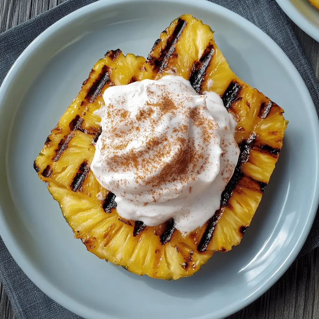 Sweet, juicy grilled pineapple paired with fluffy coconut cinnamon whipped cream makes for a delightful summer treat! This recipe blends tropical flavors for a delicious dessert that’s perfect for barbecues or a refreshing snack. Don’t forget to save this easy recipe for your next warm-weather gathering! 🍍✨