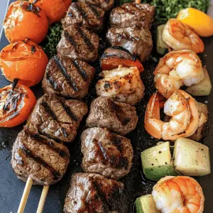 These Grilled Steak and Shrimp Kabobs are a perfect summer treat! Juicy steak and fresh shrimp are seasoned and grilled to perfection, creating a delightful combination of flavors. Ideal for cookouts, family gatherings, or an easy weeknight dinner. Save this recipe to impress your guests with a delicious meal they'll love!