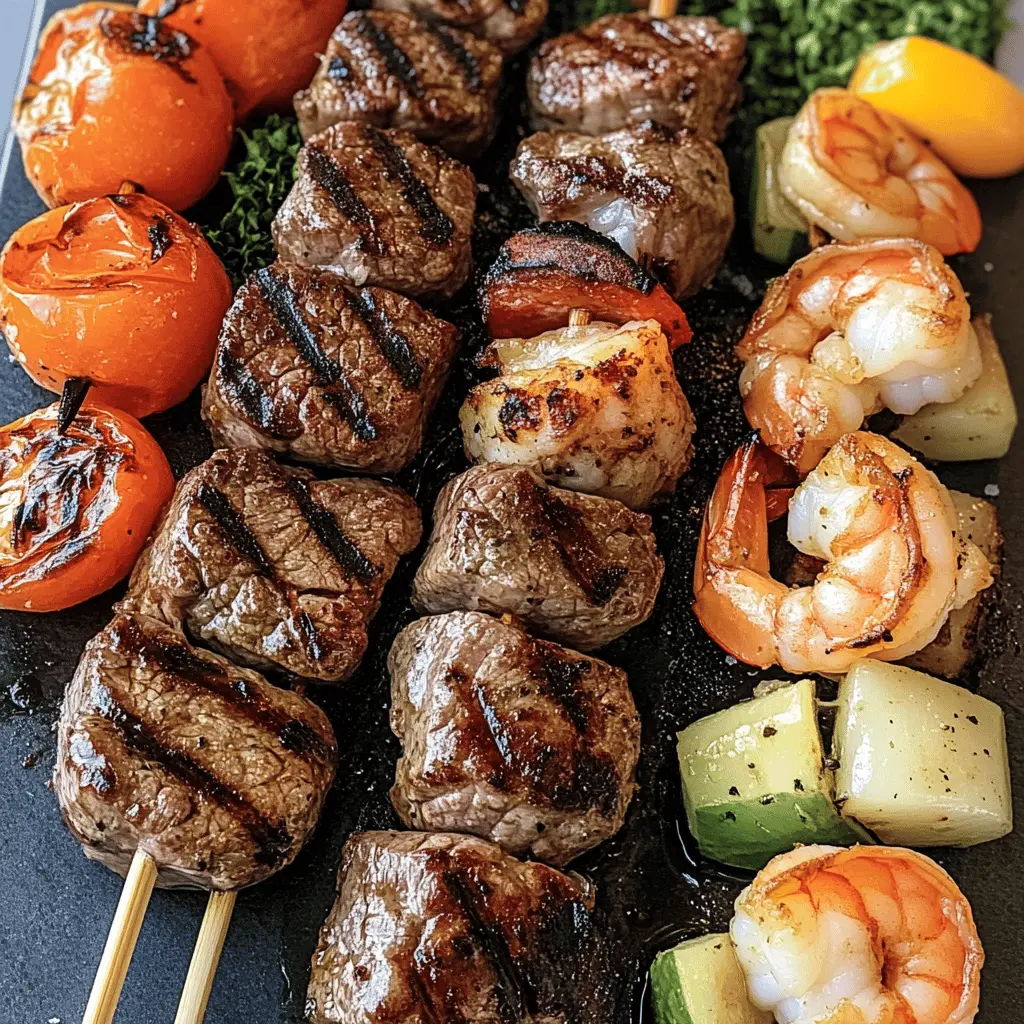 These Grilled Steak and Shrimp Kabobs are a perfect summer treat! Juicy steak and fresh shrimp are seasoned and grilled to perfection, creating a delightful combination of flavors. Ideal for cookouts, family gatherings, or an easy weeknight dinner. Save this recipe to impress your guests with a delicious meal they'll love!