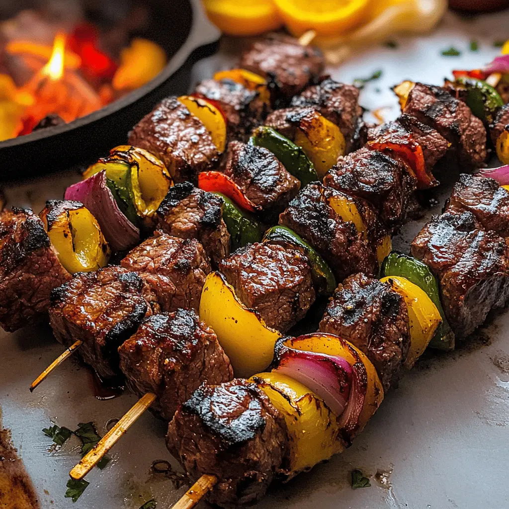 Juicy grilled steak kabobs are perfect for your next barbecue! With tender chunks of steak and vibrant veggies like bell peppers and onions, these kabobs are packed with flavor. Easy to prepare and fun to eat, they're ideal for summer gatherings or cozy family dinners. Save this recipe to impress your guests and make your grilling game a hit!
