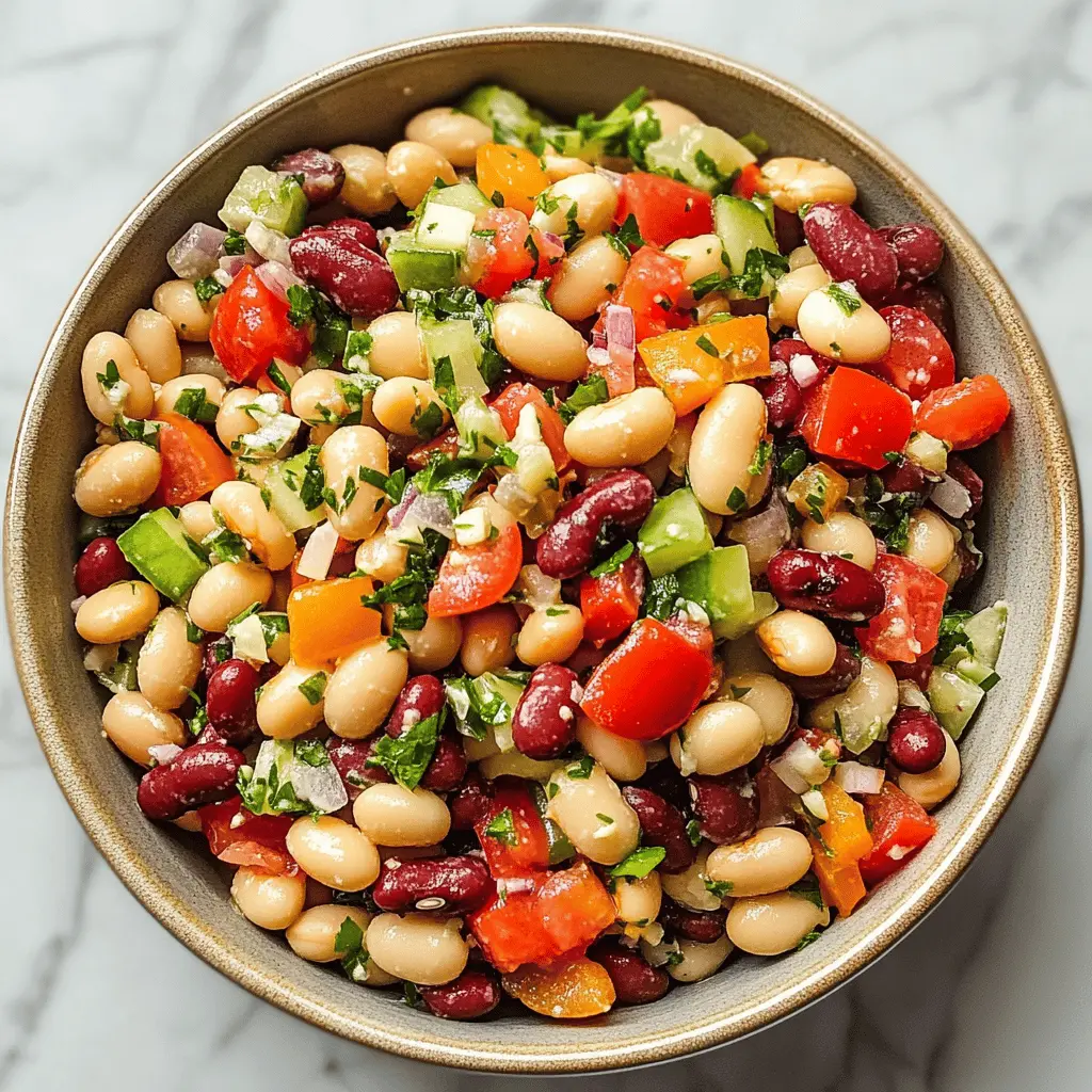 Bright, colorful, and packed with flavor, this Mediterranean Bean Salad is your perfect side dish or light lunch! Featuring a mix of protein-rich beans, crisp veggies, and a zesty dressing, it's as nutritious as it is delicious. Perfect for picnics, barbecues, or meal prep, save this recipe to enjoy a refreshing and healthy twist on your meals!