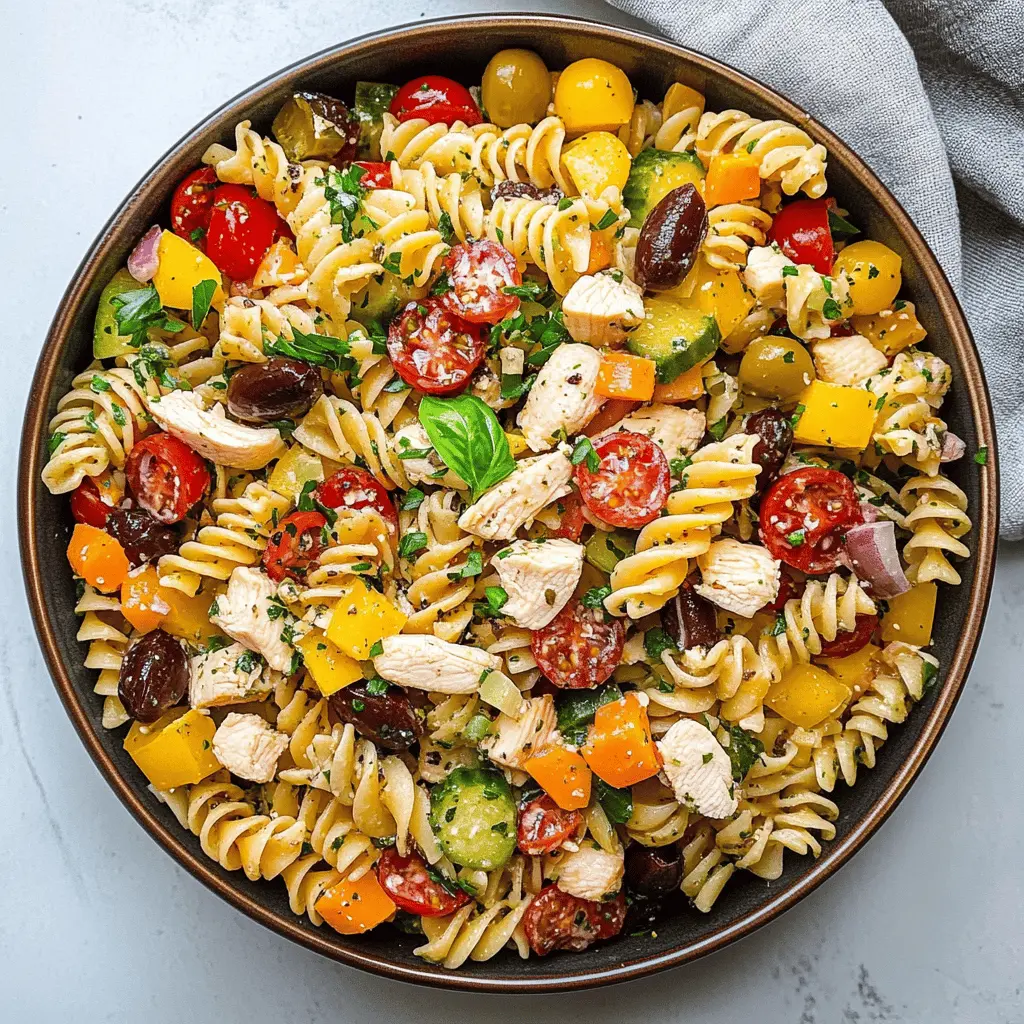 Brighten up your meal with this Mediterranean Chicken Pasta Salad! Bursting with fresh veggies, tender chicken, and a zesty dressing, it's perfect for lunch or as a side dish for gatherings. Easy to make and full of flavors, it’s a go-to recipe you'll want to save for those sunny days or picnics. Grab the ingredients and get ready for a delicious feast!