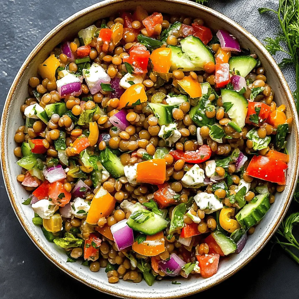 Enjoy a refreshing Mediterranean Lentil Salad packed with vibrant flavors! This nutrient-rich dish combines tender lentils, crisp veggies, and a zesty lemon dressing for a delightful meal. Perfect for lunch, dinner, or a light snack. Save this recipe to impress your family and friends at your next gathering!