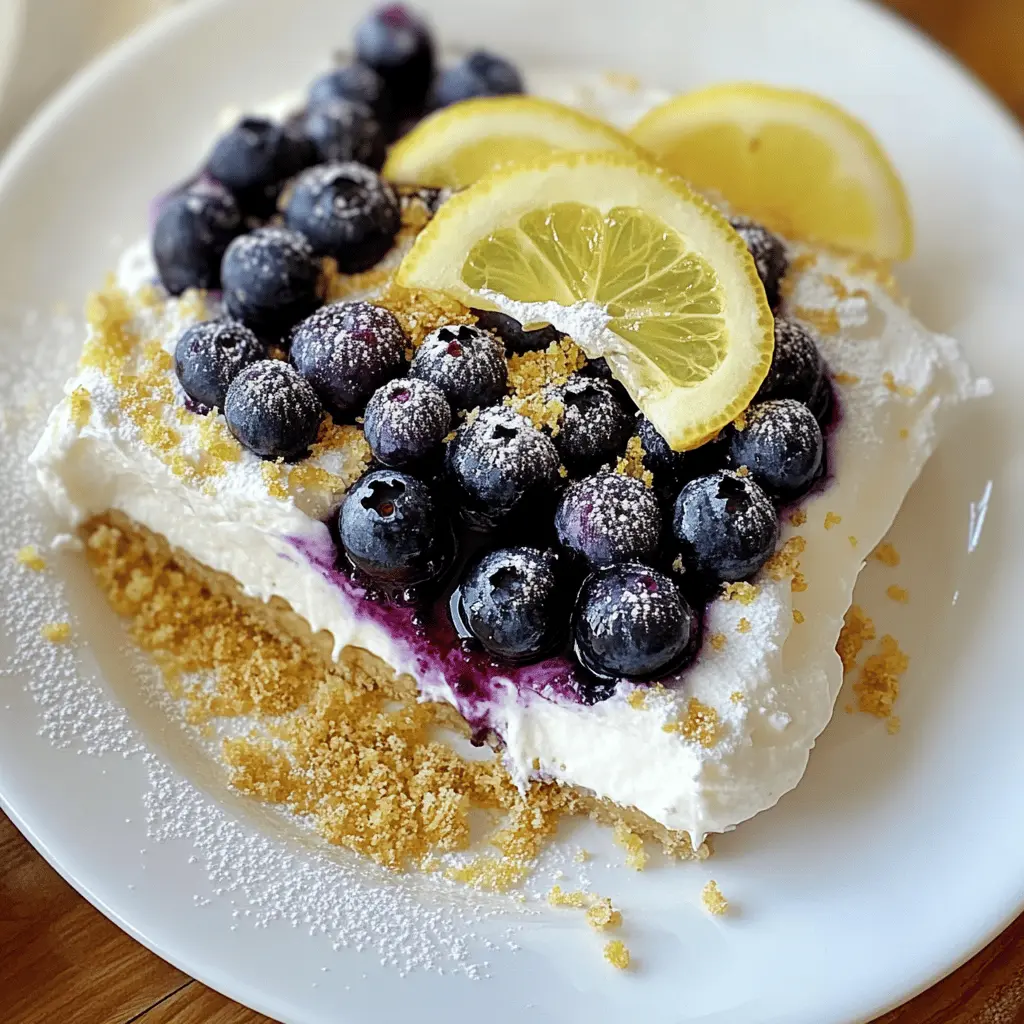 Brighten your day with this creamy No Bake Lemon Blueberry Dessert! Made with fresh blueberries, zesty lemon, and a delightful creamy layer, it's the perfect sweet treat for warm days or family gatherings. Save this recipe for an easy, no-fuss dessert that everyone will love. Ideal for summer picnics or special occasions!