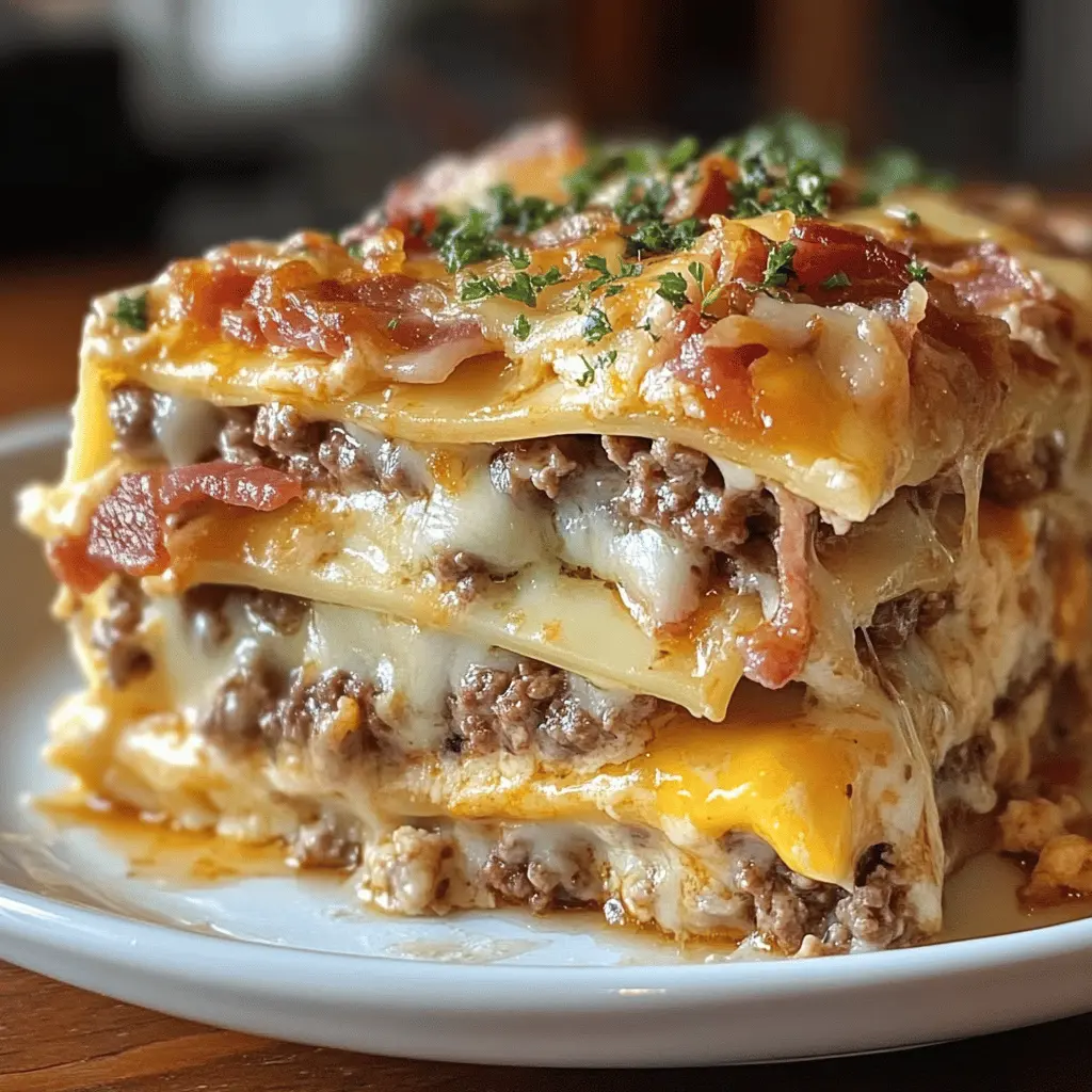 Layers of deliciousness await you with this Parmesan Garlic Bacon Cheeseburger Lasagna! Featuring rich layers of pasta, juicy beef, crispy bacon, and a creamy garlic sauce, this dish is a must-try for any burger lover! Perfect for family dinners or gatherings, save this recipe to wow your guests with a comforting twist on a classic favorite!