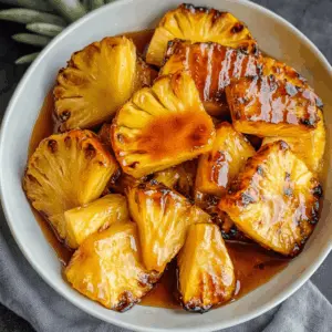 Sweet and juicy roasted pineapple drizzled with a honey cinnamon glaze makes for a delightful treat! This simple recipe is perfect for summer gatherings, BBQs, or a cozy dessert. The caramelized edges and warm spices make it irresistible. Save this pin to have a crowd-pleasing dessert ready any time you want!