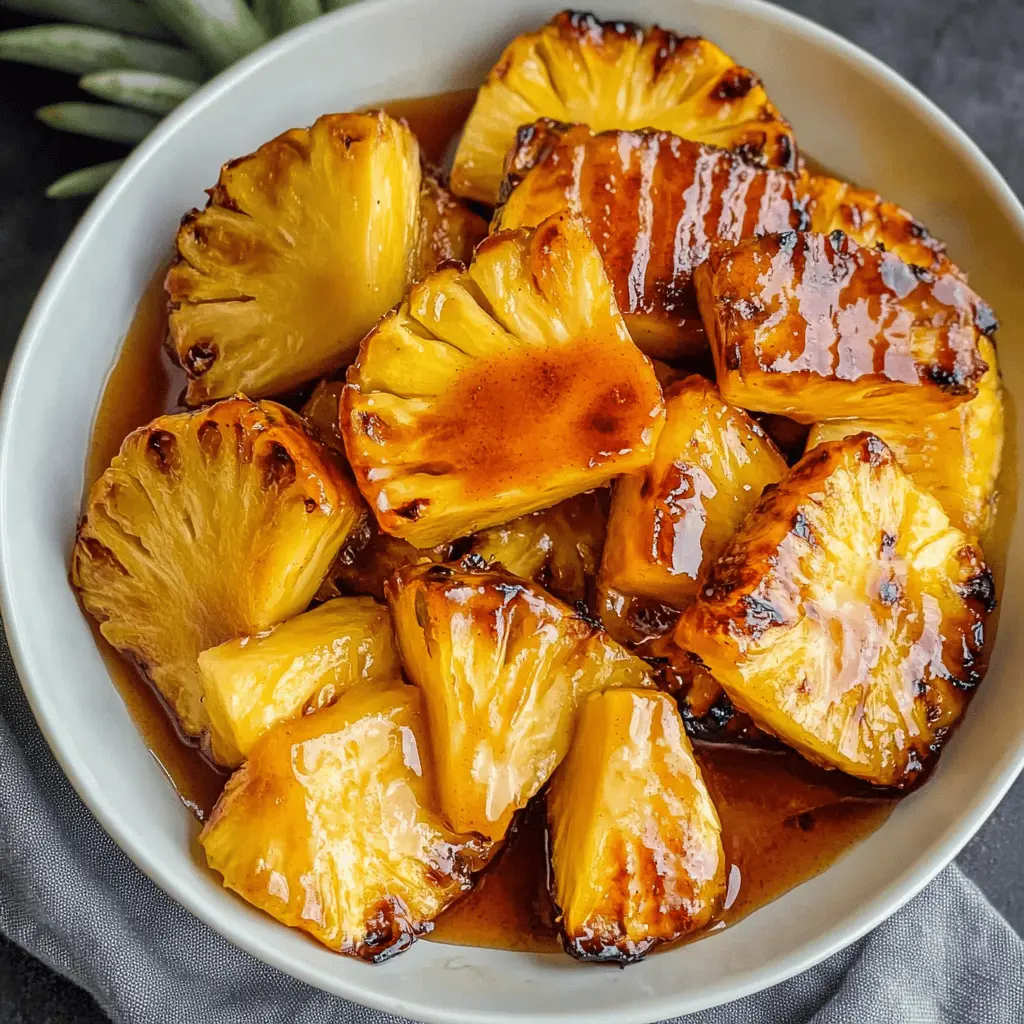 Sweet and juicy roasted pineapple drizzled with a honey cinnamon glaze makes for a delightful treat! This simple recipe is perfect for summer gatherings, BBQs, or a cozy dessert. The caramelized edges and warm spices make it irresistible. Save this pin to have a crowd-pleasing dessert ready any time you want!