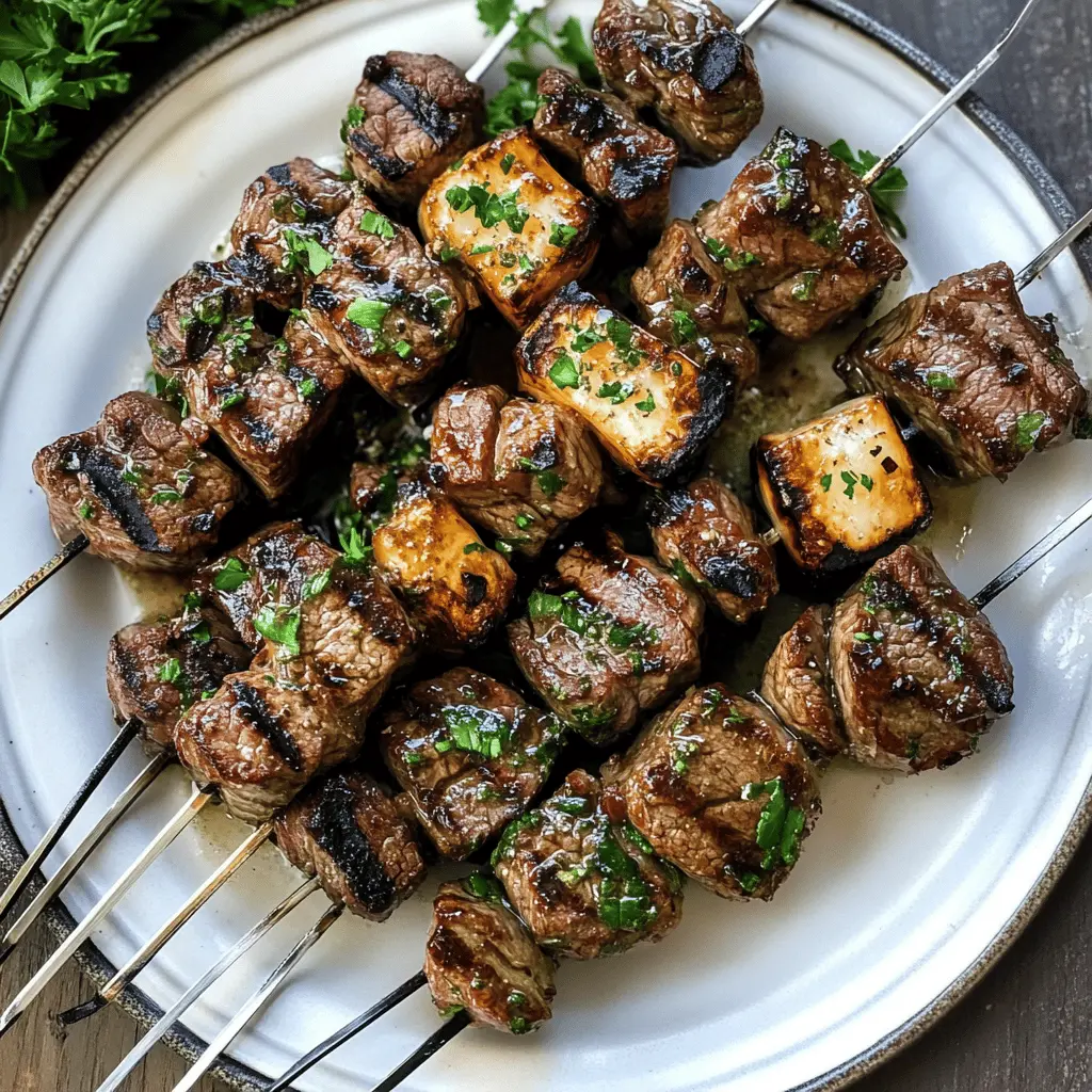 Juicy steak kabobs drizzled with rich garlic butter are the perfect addition to any cookout or weeknight dinner! Made with tender chunks of steak and vibrant veggies, these kabobs are packed with flavor and easy to grill. Save this recipe for your next barbecue or family gathering and impress your guests with this delicious dish!
