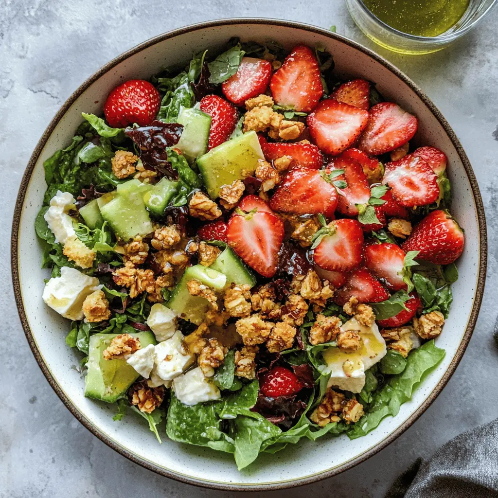 Brighten your day with this refreshing Strawberry Crunch Salad featuring a delightful champagne vinaigrette! Made with crisp greens, juicy strawberries, and a crunchy topping, this salad is perfect for picnics, barbecues, or a light lunch. Save this recipe to impress your friends with a burst of flavors and vibrant colors at your next gathering!