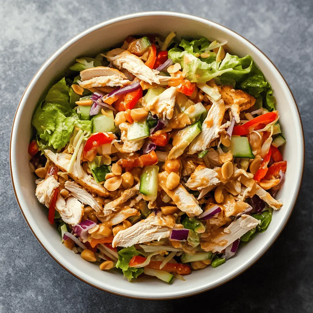 This Thai Chicken Salad with Peanut Dressing brings a burst of fresh flavors to your table! Packed with tender chicken, crisp vegetables, and a creamy, luscious peanut dressing, this dish is perfect for lunch or a light dinner. Save this recipe for a vibrant and healthy meal any day of the week!