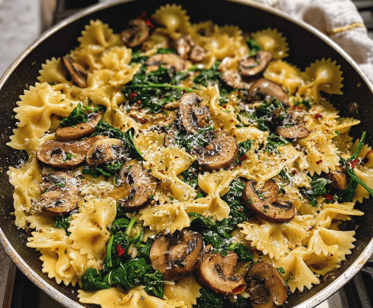Easy Parmesan Spinach Mushroom Pasta Skillet