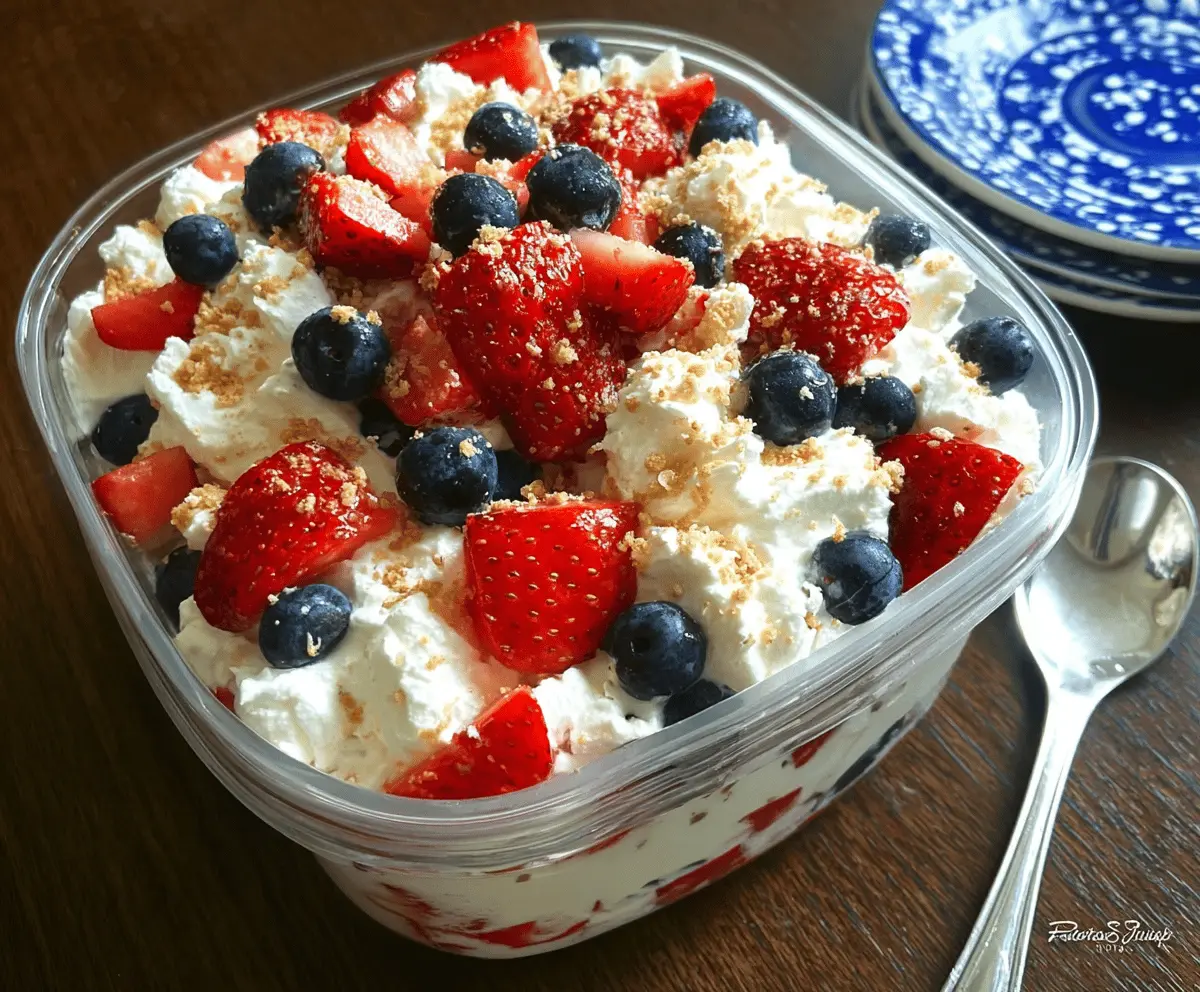Easy Red White and Blue Cheesecake Salad Recipe