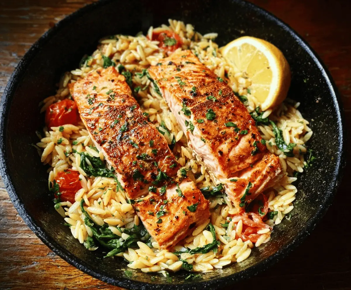 Easy One Skillet Salmon with Lemon Orzo