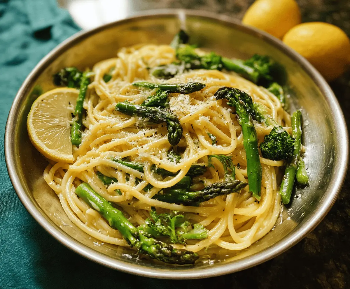 Easy Lemon Garlic Pasta with Broccoli and Asparagus