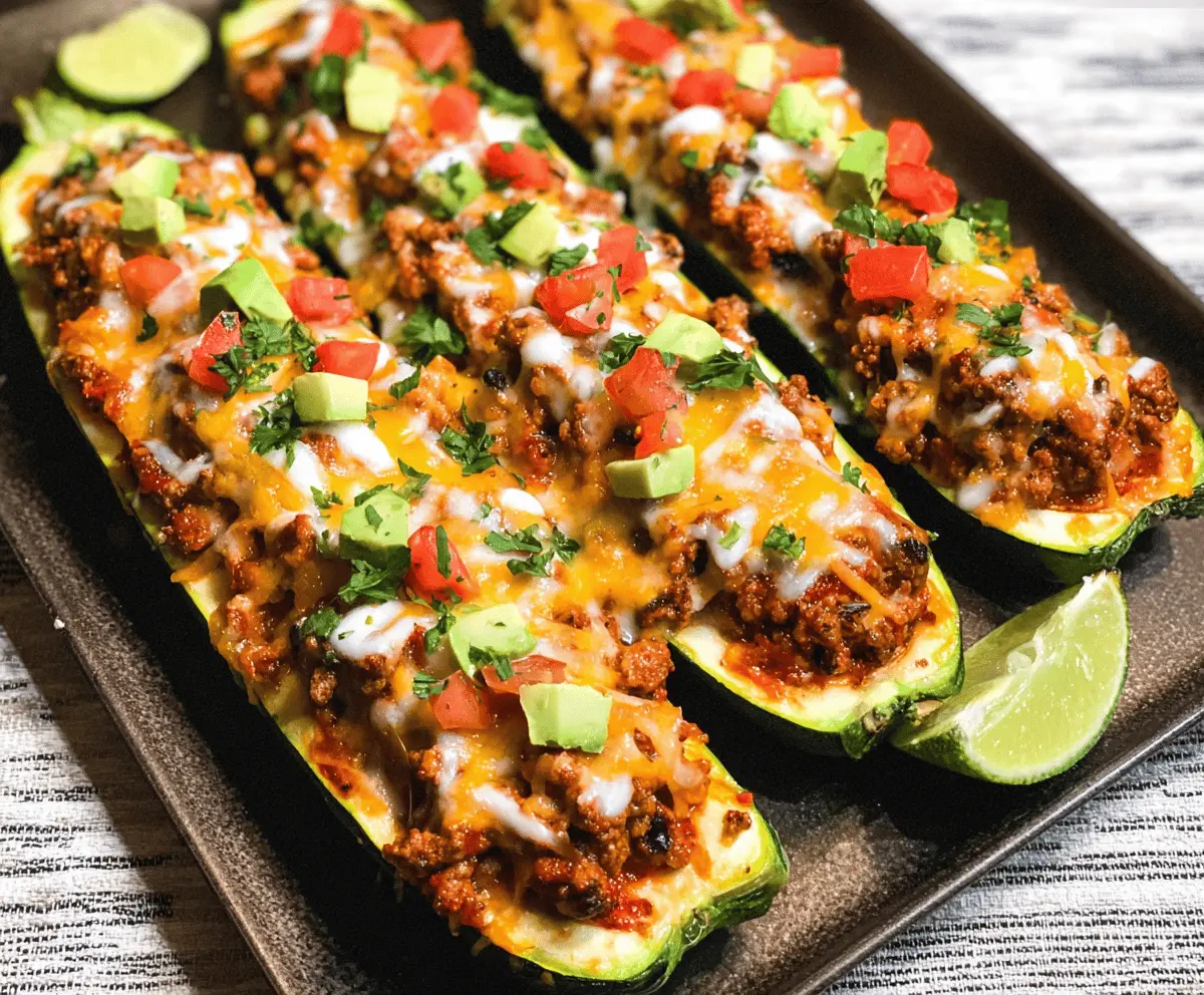 Healthy Ground Turkey Taco Stuffed Zucchini Boats