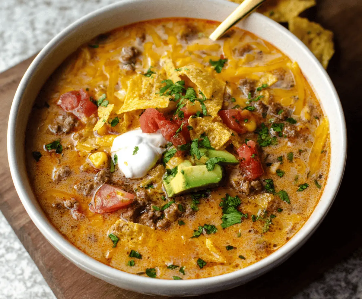 Cheesy Ground Beef Taco Soup