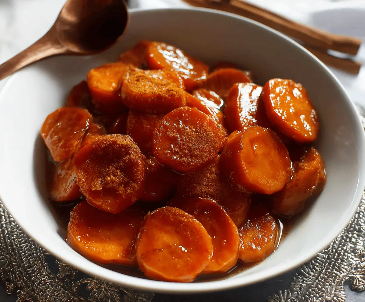 Delicious candied yams topped with marshmallows on a festive platter