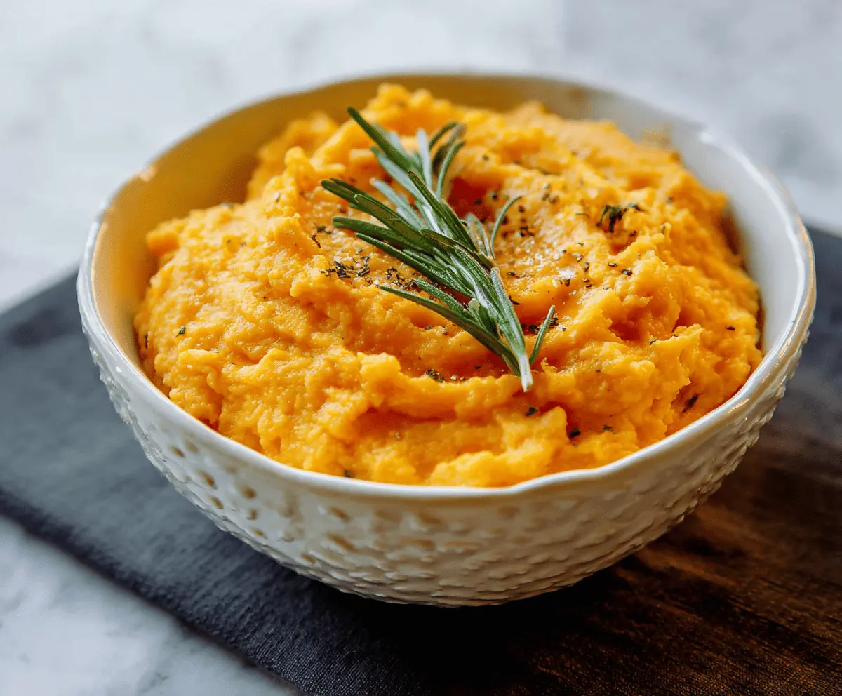 Creamy mashed butternut squash served as a healthy vegetable side dish.