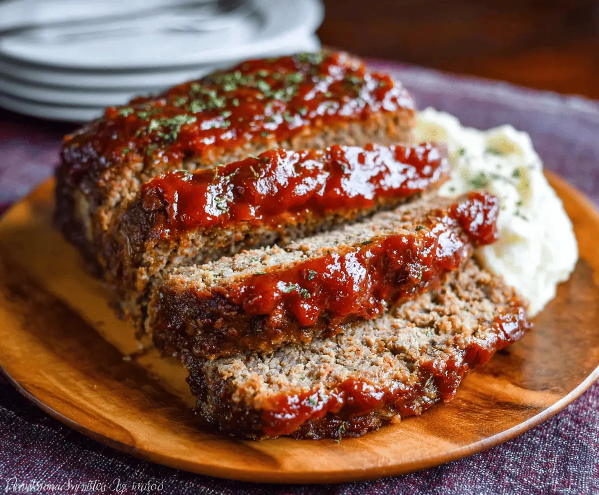 Delicious homemade slow cooker meatloaf garnished with fresh herbs and served with vegetables on a plate
