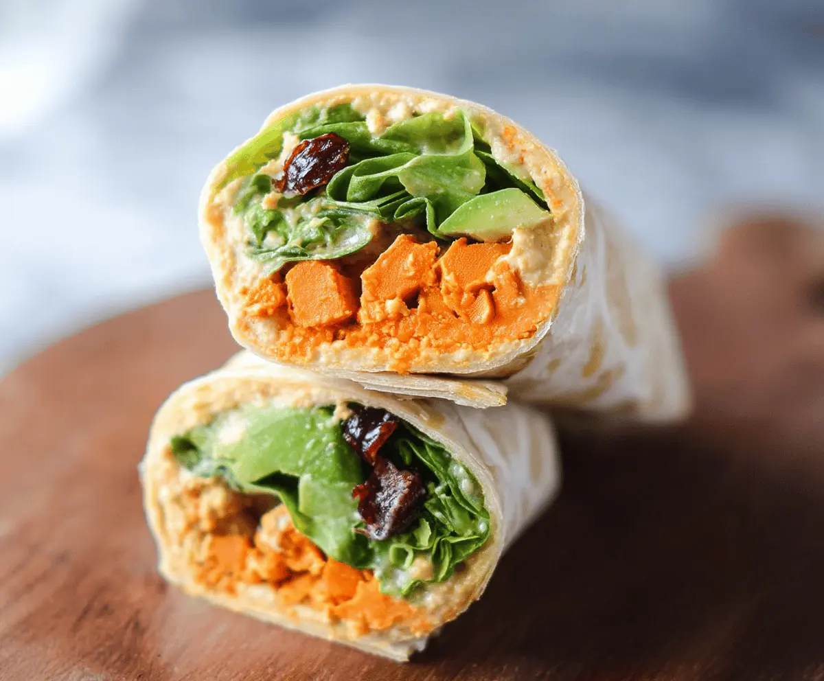 Healthy Sweet Potato Hummus Wrap with colorful vegetables, perfect for a nutritious lunch or snack.
