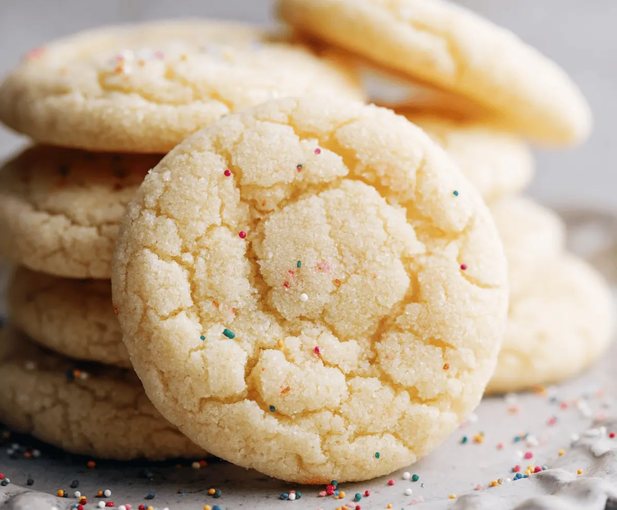 Delicious chewy drop sugar cookies fresh out of the oven with golden edges and soft centers.
