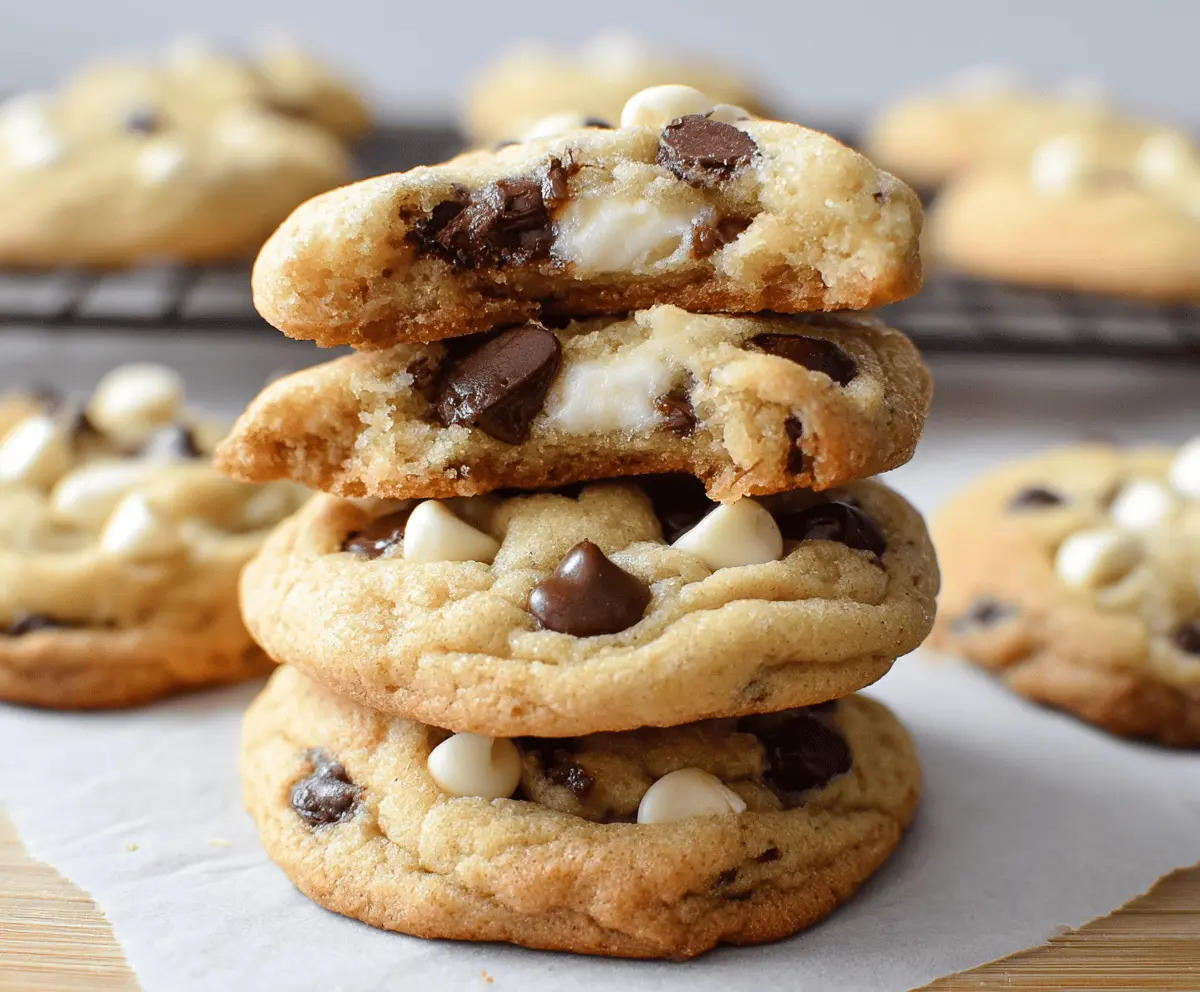 Delicious chocolate chip cheesecake cookies on a plate, showcasing their creamy filling and gooey chocolate chips.