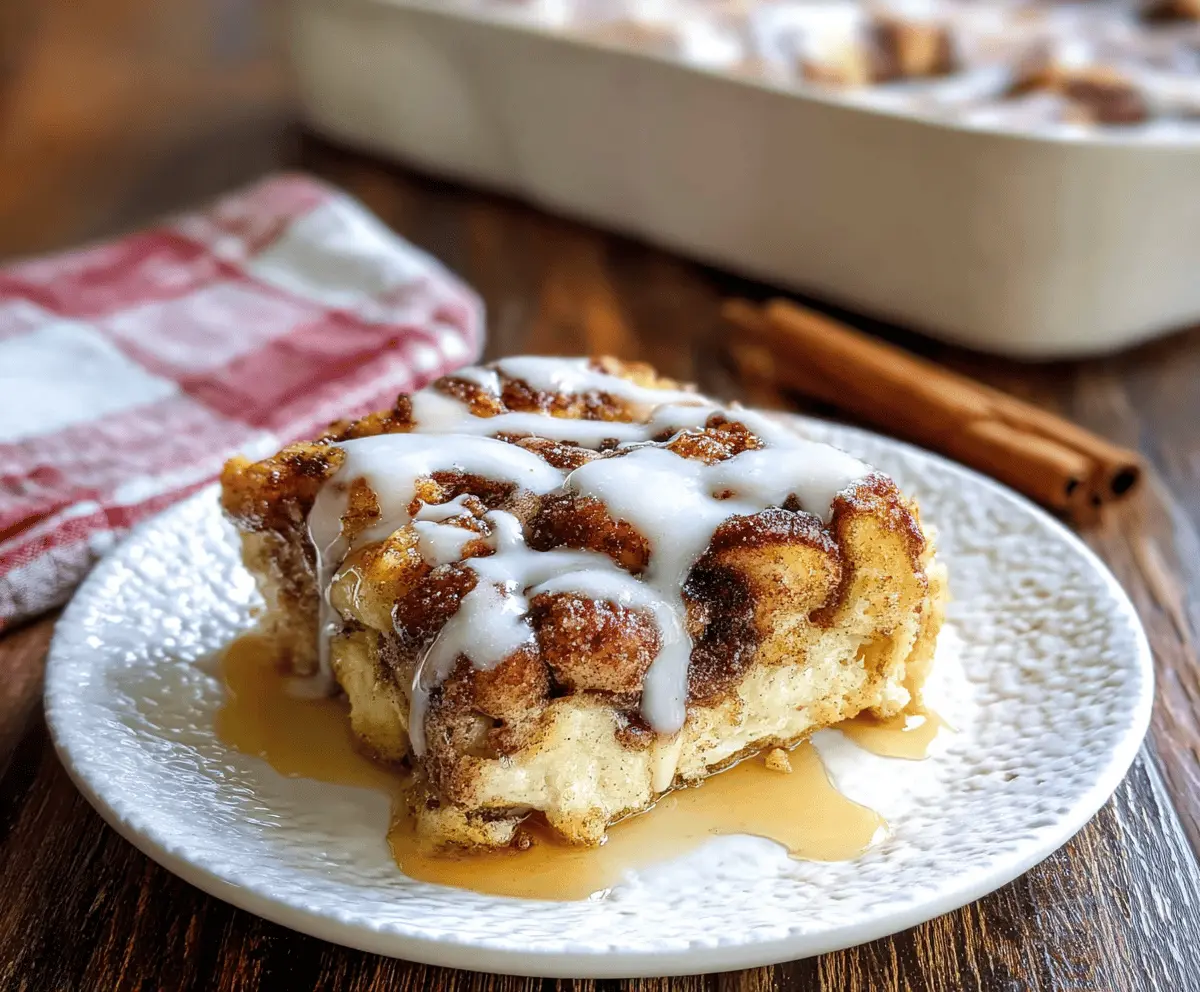 Delicious Cinnamon Roll French Toast Casserole topped with icing and sprinkles, perfect for breakfast or brunch.