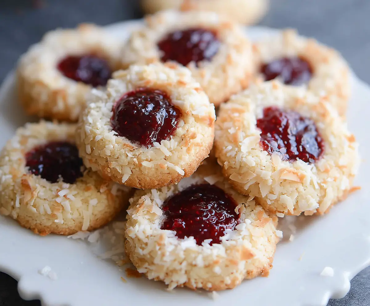 Coconut Raspberry Thumbprint Cookies