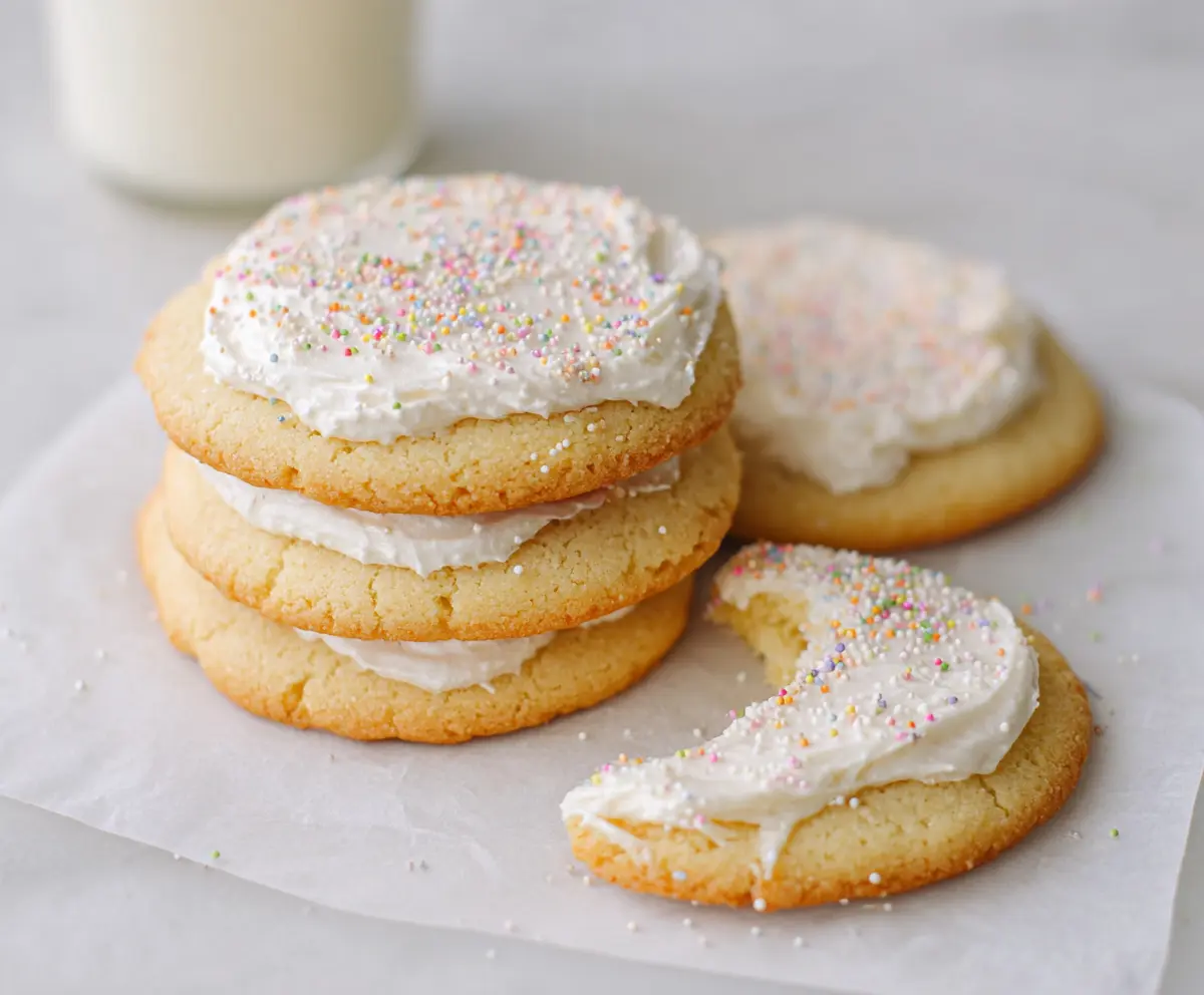 Delicious Crumbl vanilla sugar cookies with a soft, chewy texture and sweet vanilla flavor.