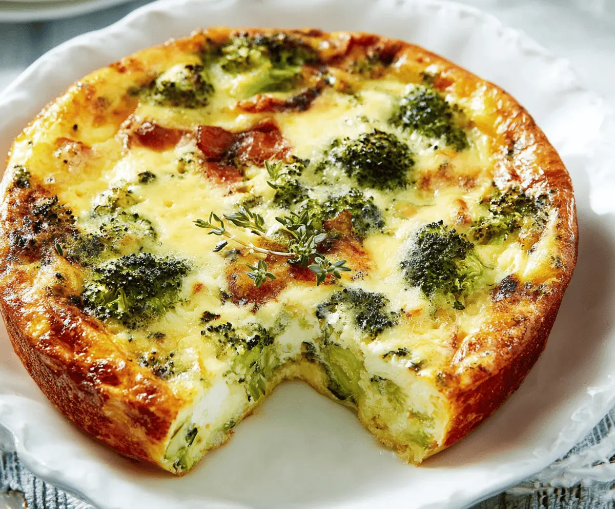 Delicious crustless quiche with fresh vegetables and melted cheese, perfect for breakfast or brunch.
