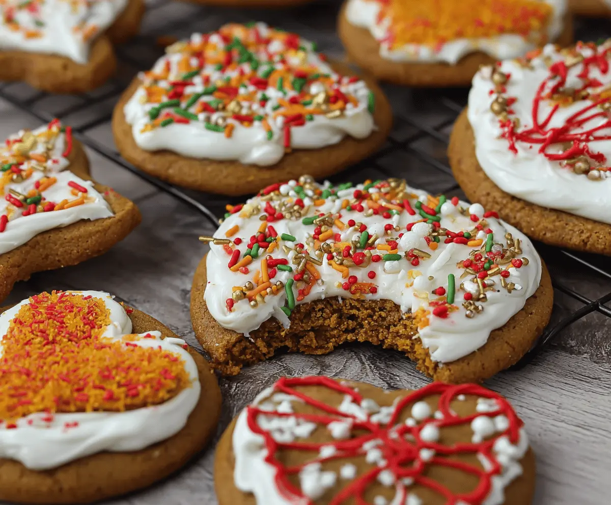 Delicious frosted gingerbread cookies with festive holiday icing and sugar decorations