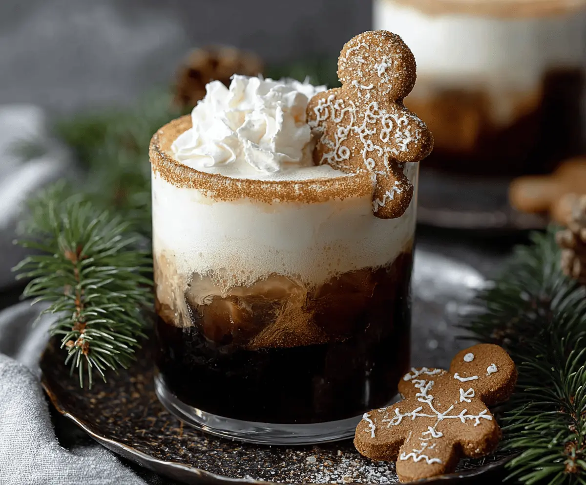 Creamy Gingerbread White Russian cocktail garnished with cinnamon and a ginger slice on a festive table.