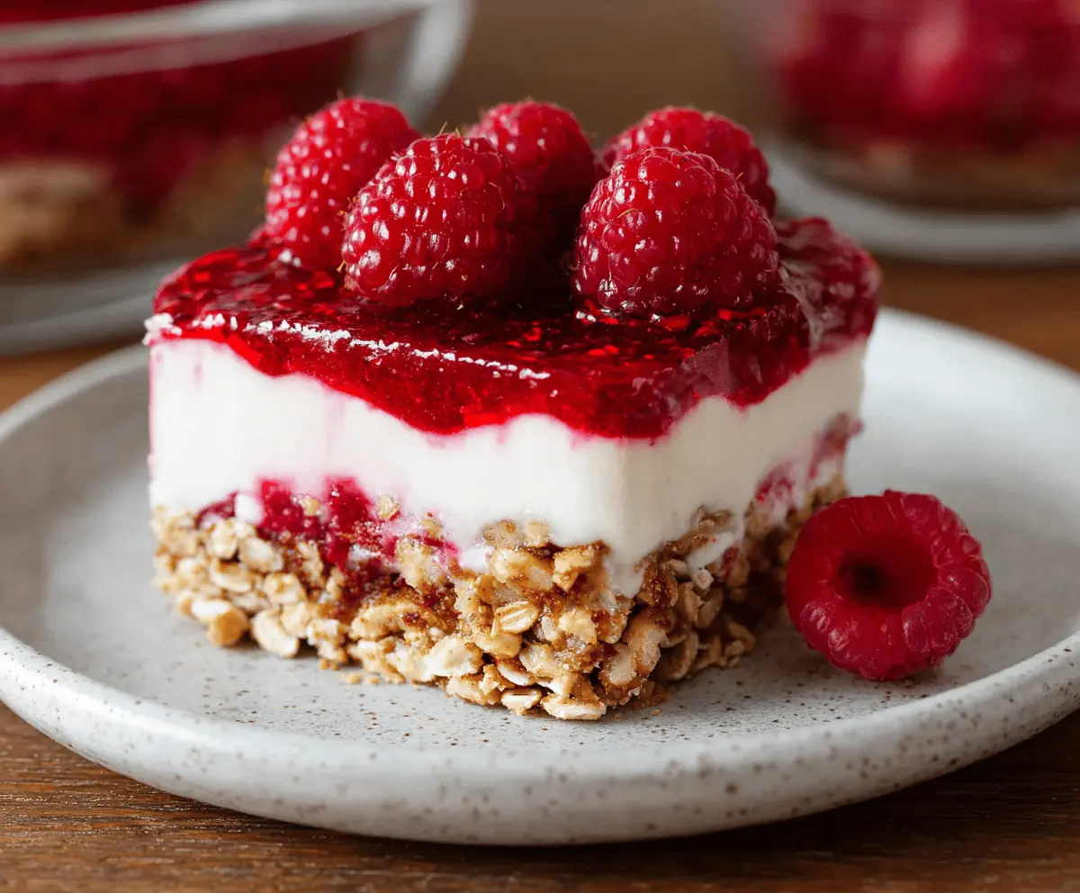 Delicious gluten-free raspberry pretzel salad with fresh berries and crunchy pretzels on a serving dish