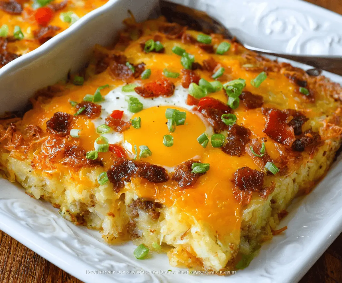 Delicious Hashbrown Breakfast Casserole with Eggs ready to serve