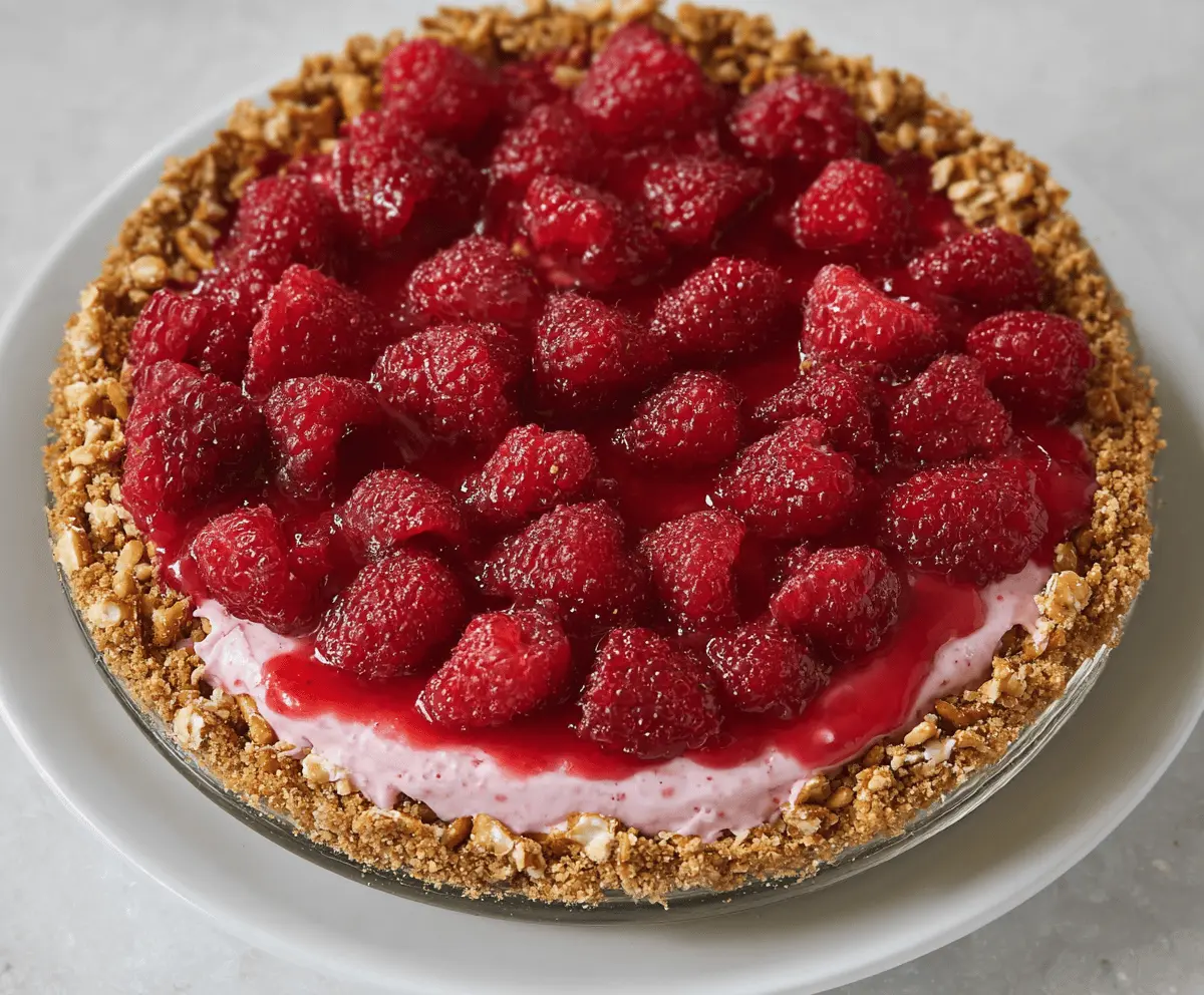 No Bake Raspberry Pretzel Pie