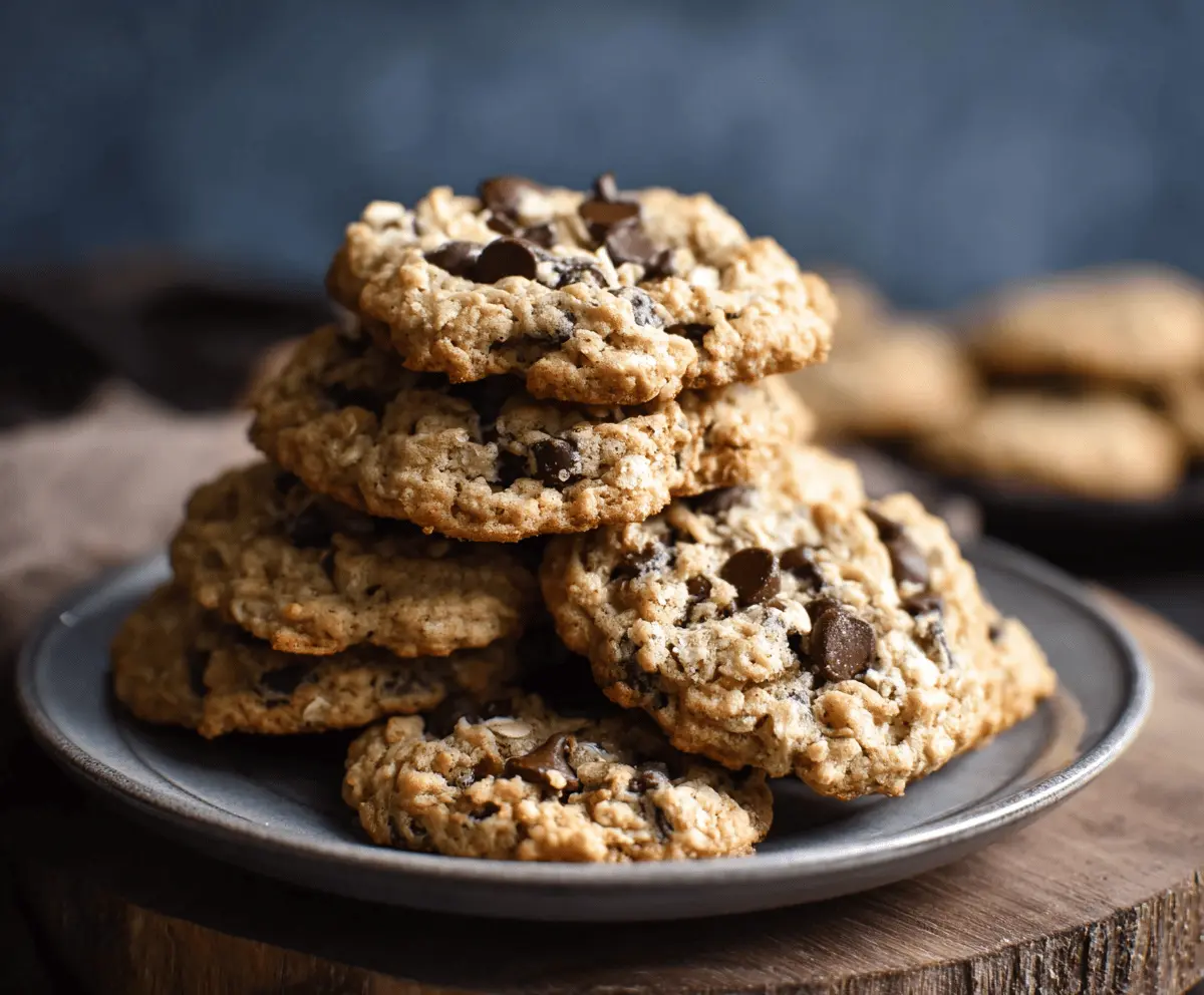 Delicious homemade oatmeal chocolate chip cookies fresh out of the oven