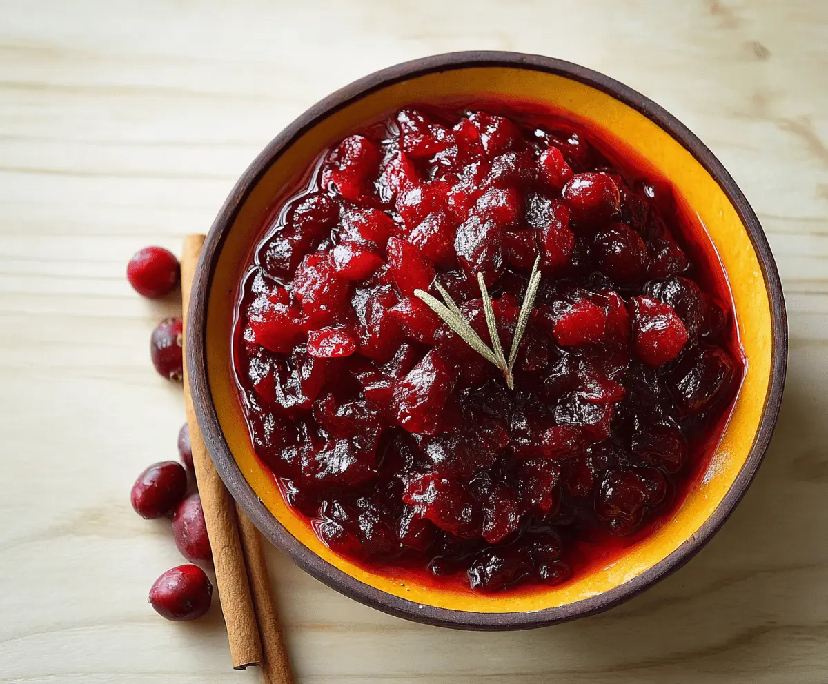 Homemade orange cinnamon cranberry sauce in a glass bowl for holiday desserts