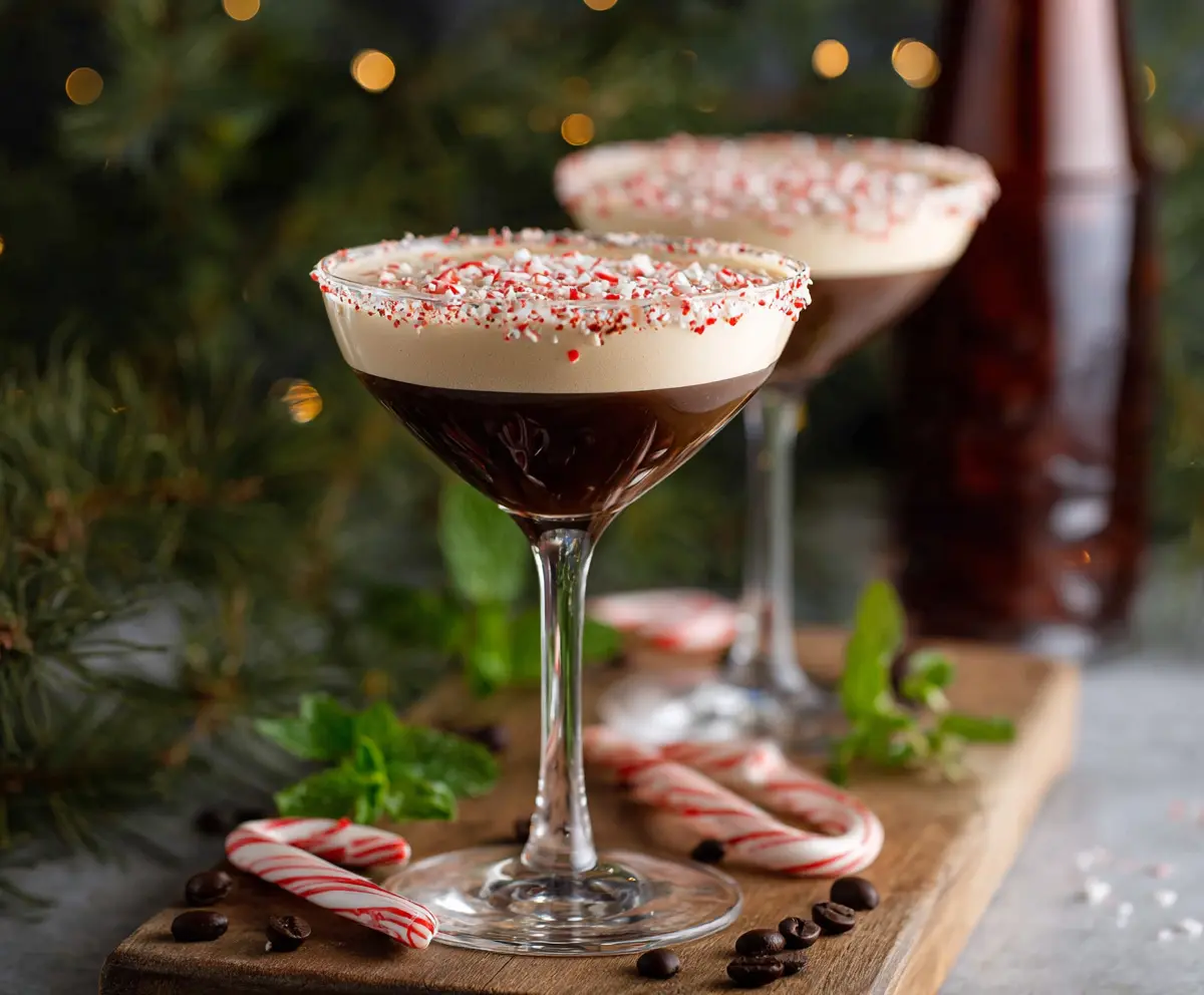 Delicious Peppermint Espresso Martini cocktail garnished with mint leaves