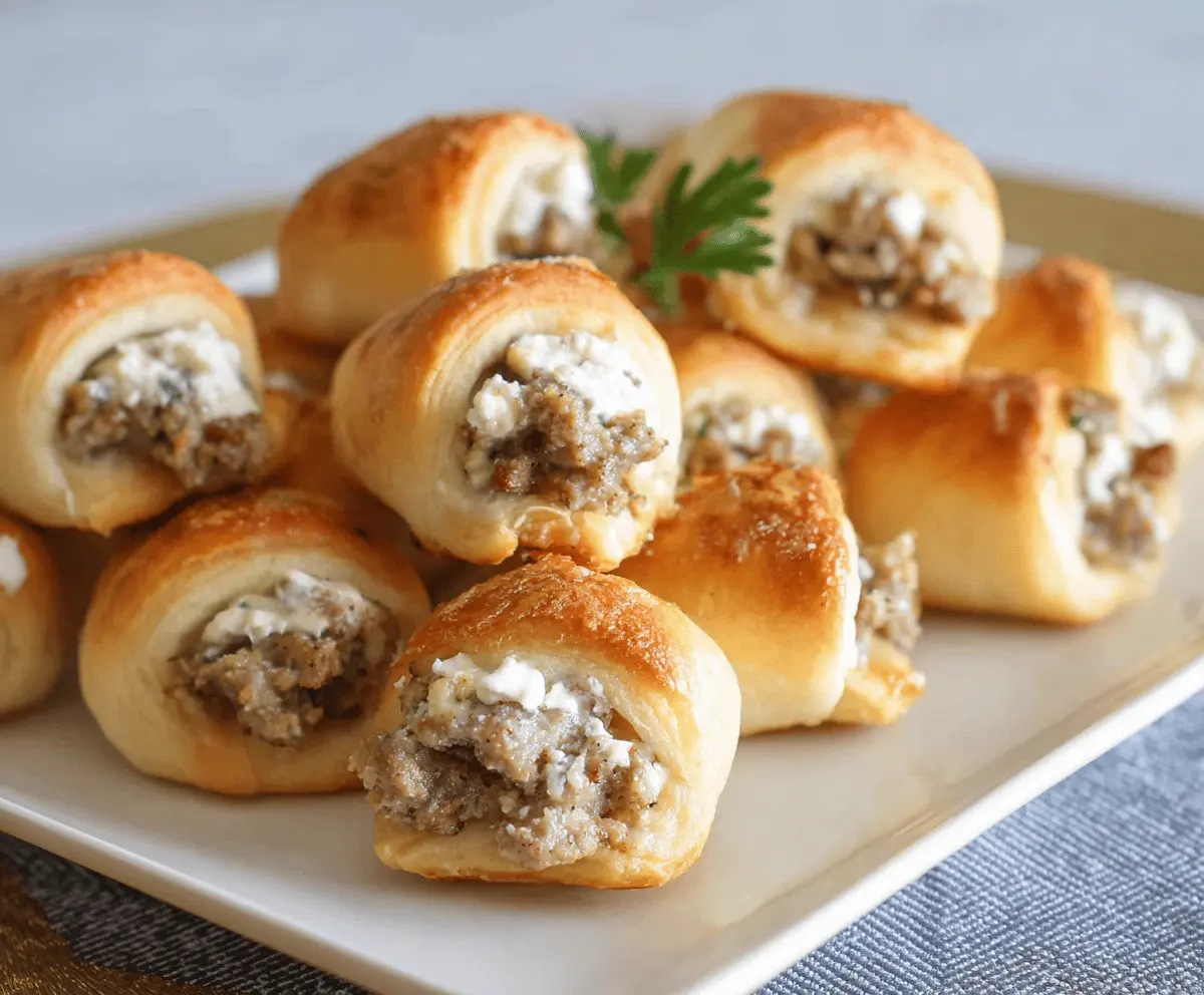 Delicious Sausage Cream Cheese Crescent Bites on a plate, perfect appetizer for parties.