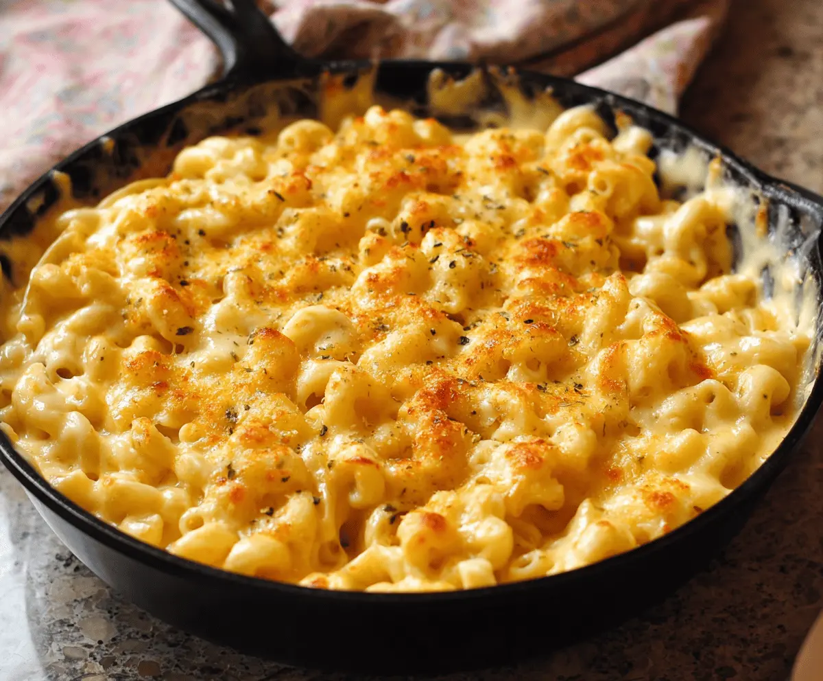 Creamy stovetop mac and cheese in a saucepan, perfect comfort food meal