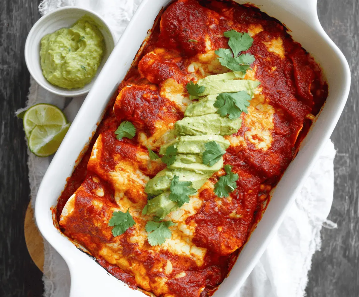 Delicious sweet potato and chickpea enchiladas topped with melted cheese and fresh herbs.