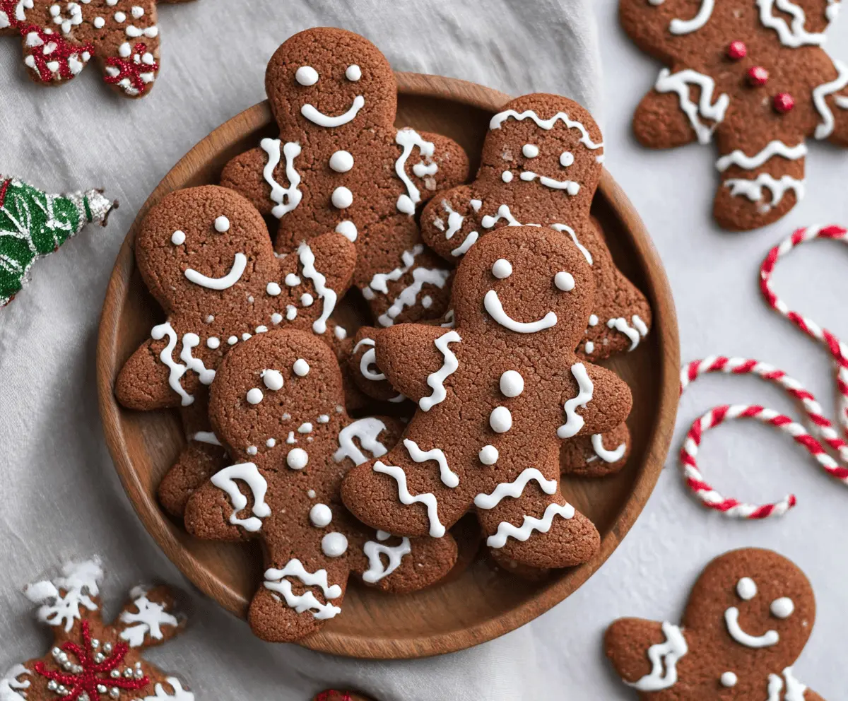 Delicious vegan gingerbread cookies decorated for the holiday season.