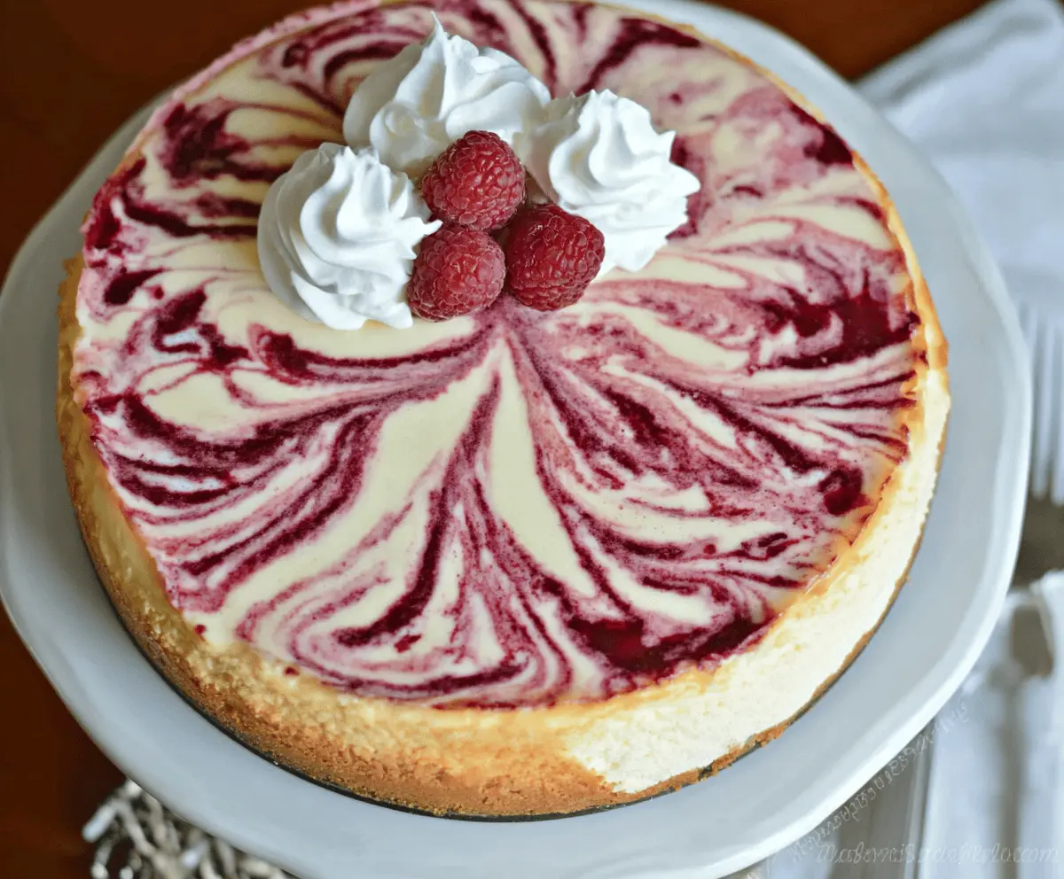 White Chocolate Raspberry Swirl Cheesecake