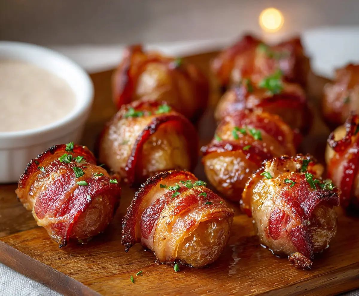 Delicious bacon-wrapped potato bites served as a savory appetizer.