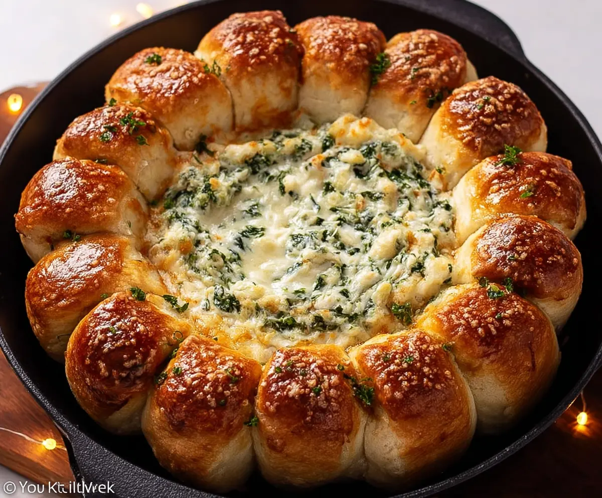 Delicious Baked Biscuit Wreath Dip served on a festive platter for parties.