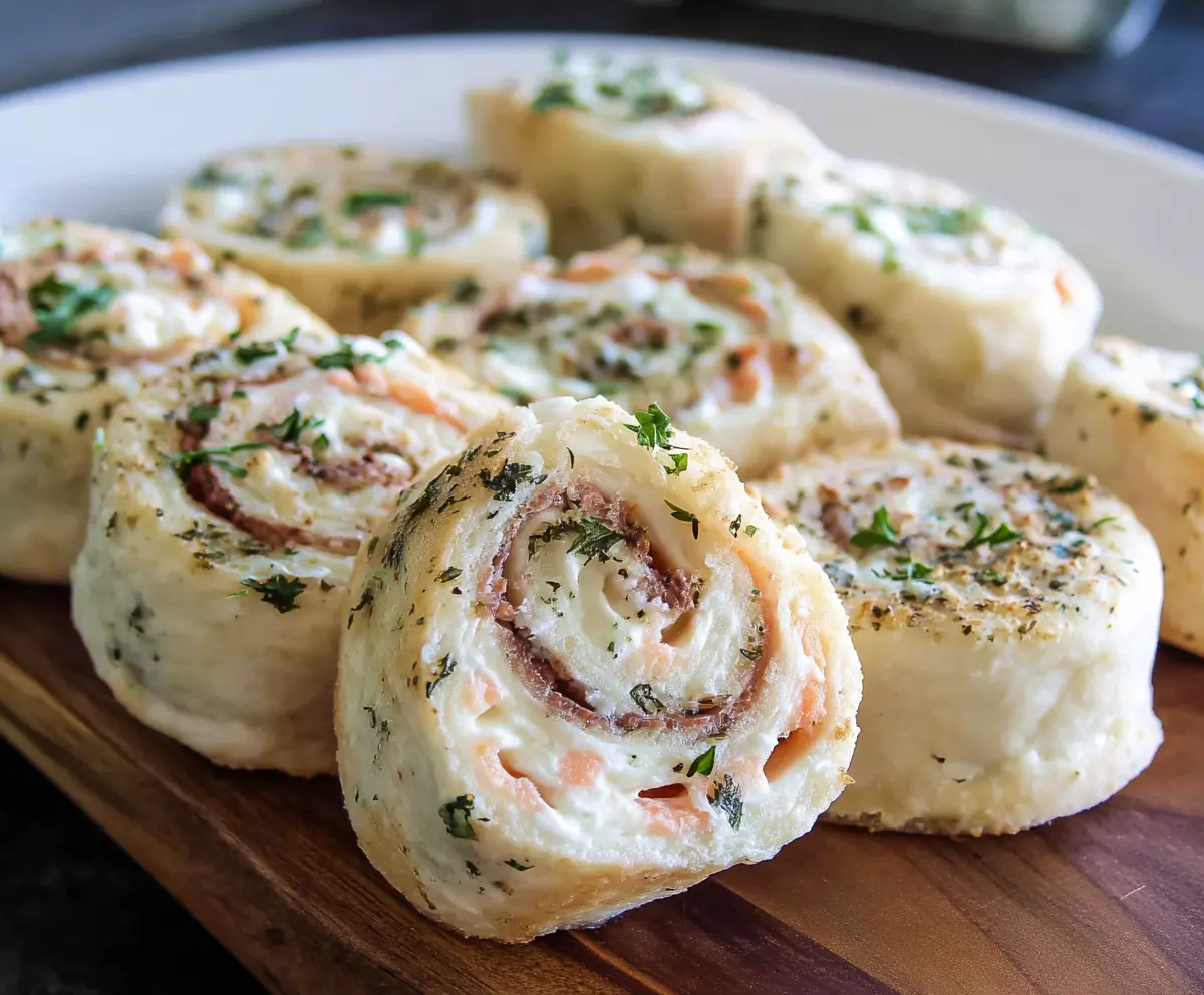 Delicious cream cheese pinwheels with flaky pastry and savory filling, perfect for appetizers.