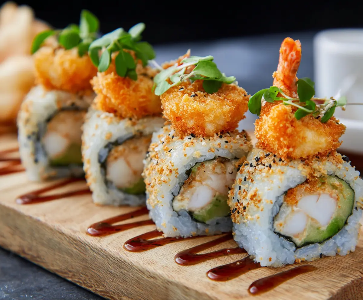 Delicious Crunchy Shrimp Tempura Sushi Roll with crispy tempura batter and fresh sushi ingredients.